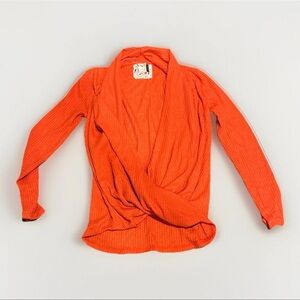 Anthropologie Akemi + Kin Sweater XS Orange Waffle Knit Wrap Cardigan Fall Women